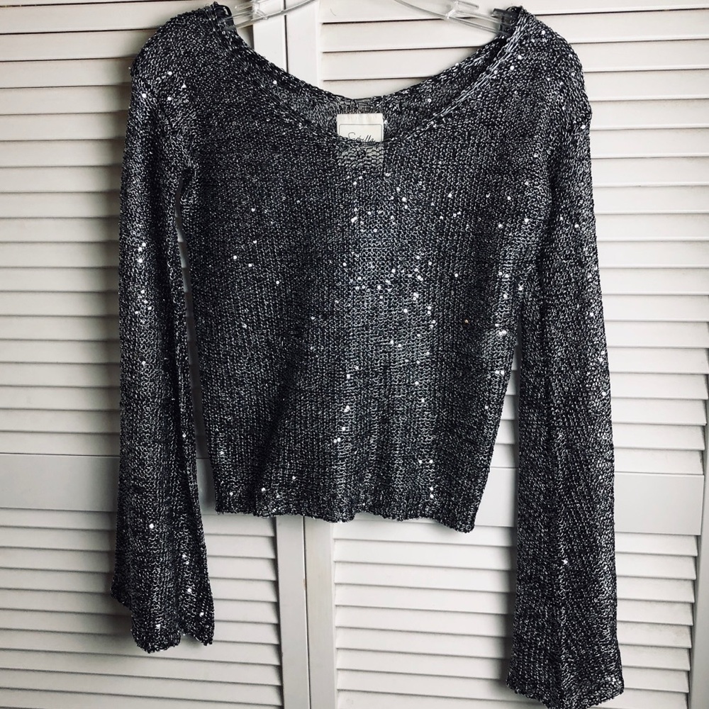 SYBILLA SILVER METALLIC SHEER CROP/MESH /SHIRT